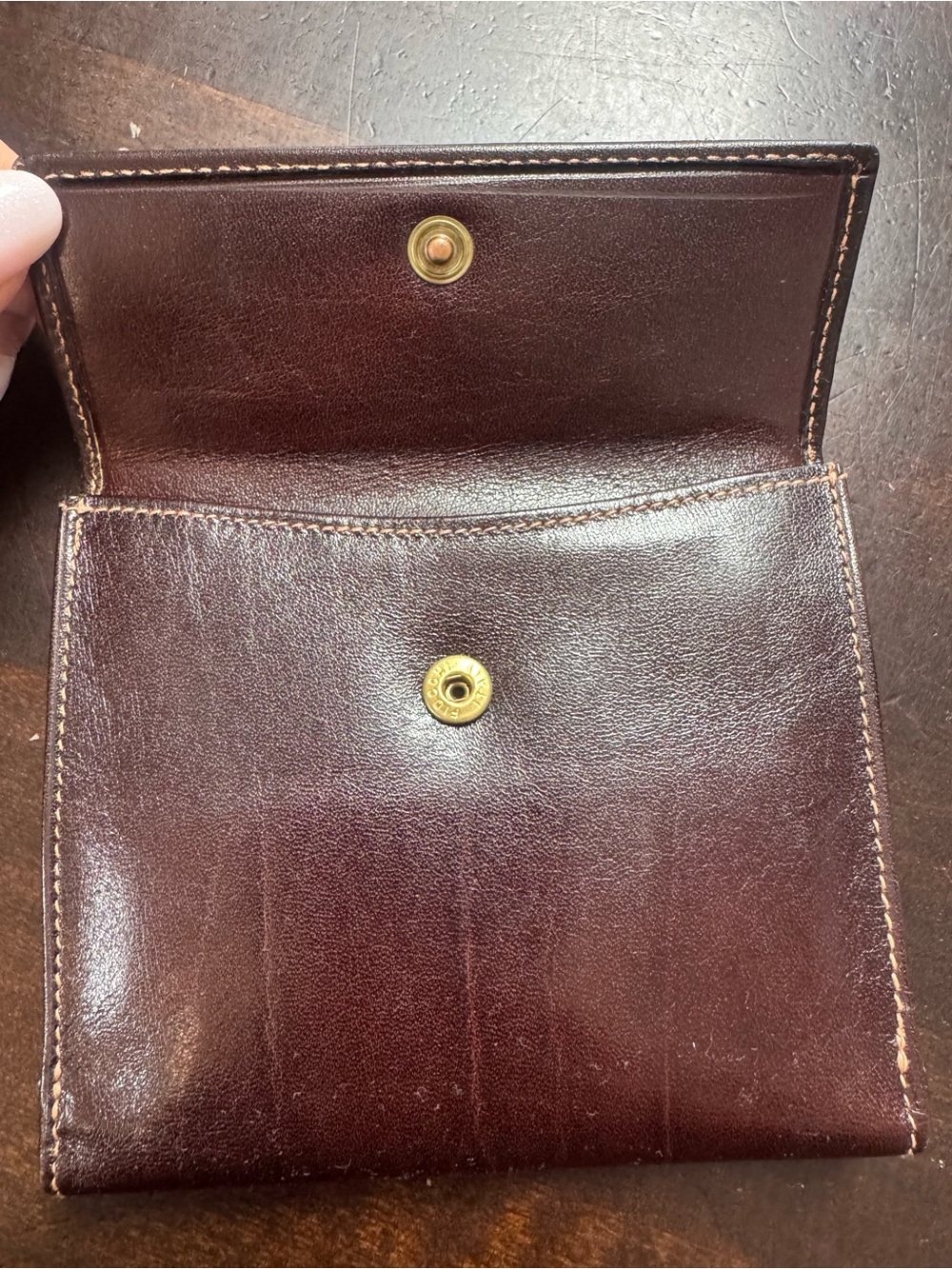 Yves Saint Laurent Brown Leather Snap Wallet with Orange Logo Card VINTAGE - Picture 5 of 6